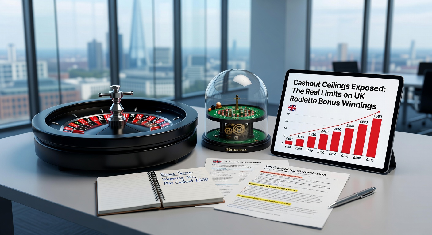 Close-up of a digital roulette interface showing bonus terms overlay with highlighted cashout cap, evoking strategic play