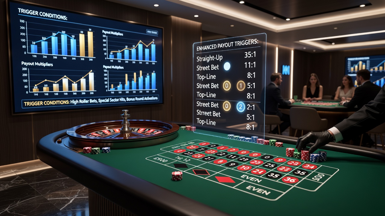 Analytics dashboard displaying roulette session data with highlighted trigger points for enhanced payouts