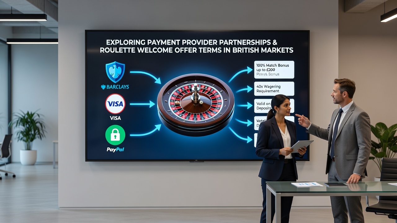 Payment provider logos and roulette wheel interface showing welcome bonus terms