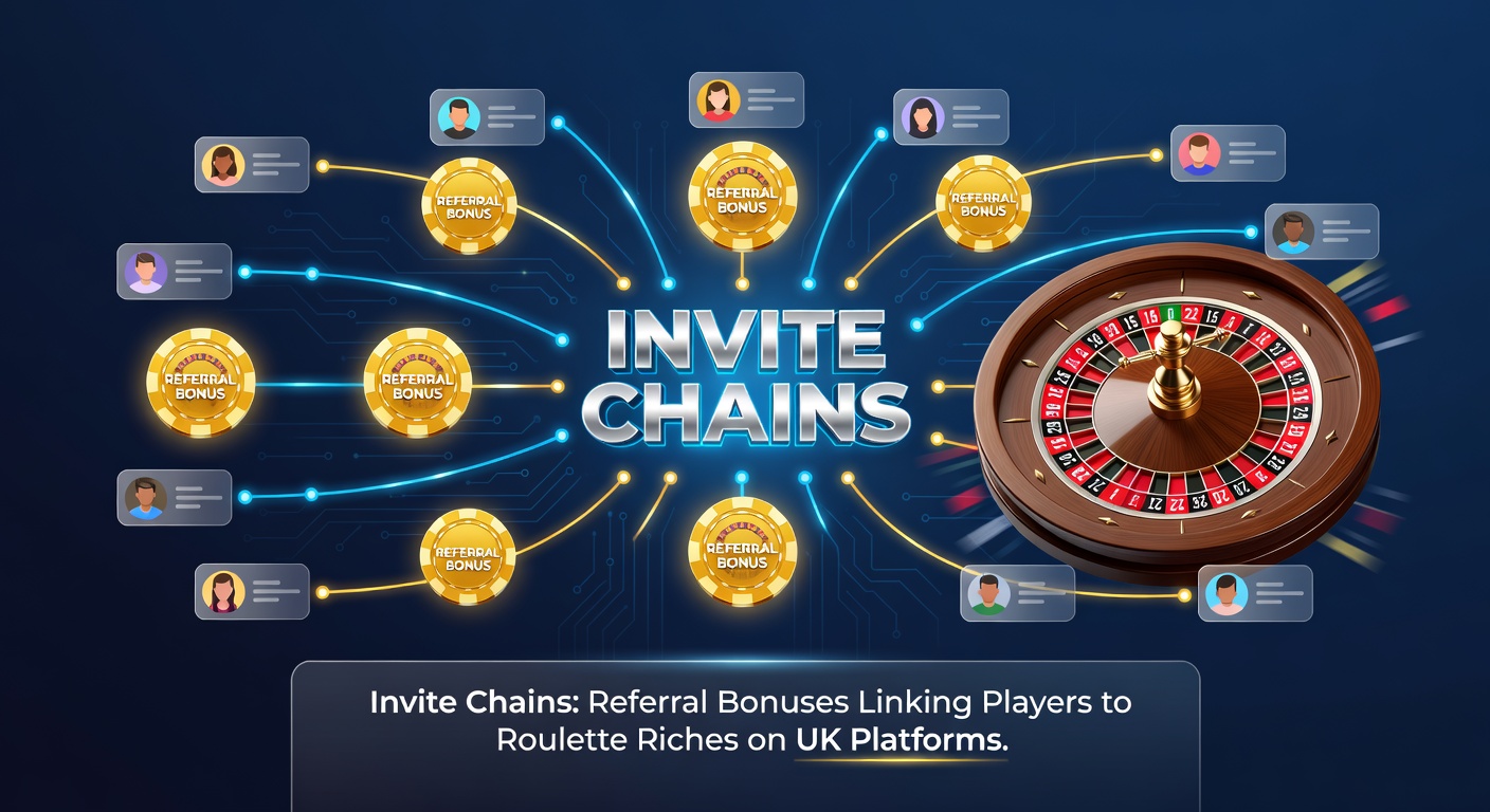 Network diagram showing branching referral chains on a digital roulette interface, with bonus icons flowing between connected player avatars