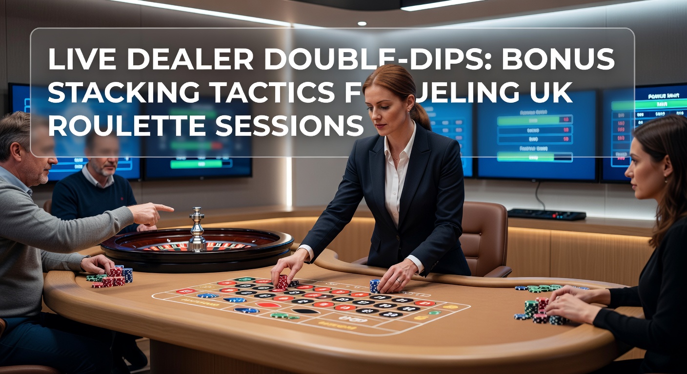 Vibrant live dealer roulette wheel spinning under studio lights, overlaid with stacked bonus icons representing double-dip opportunities