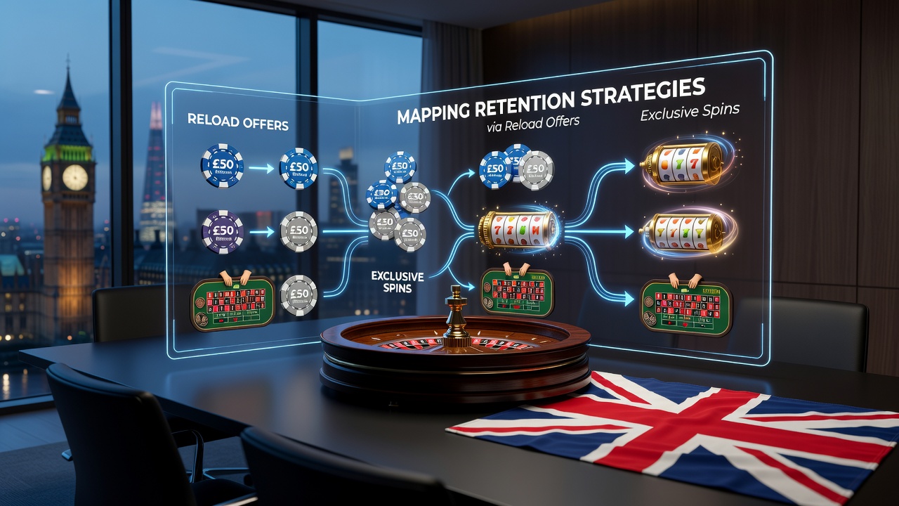 British roulette table with digital overlays showing reload bonus icons and spin reward indicators