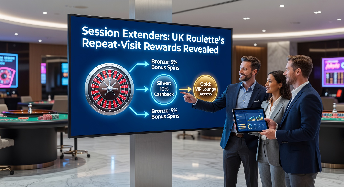 Vibrant roulette wheel spinning under casino lights, symbolizing extended play sessions through repeat rewards