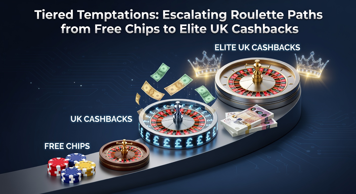 Dynamic graphic showing a player progressing through loyalty tiers on a roulette wheel-themed path, highlighting cashback increases and VIP perks