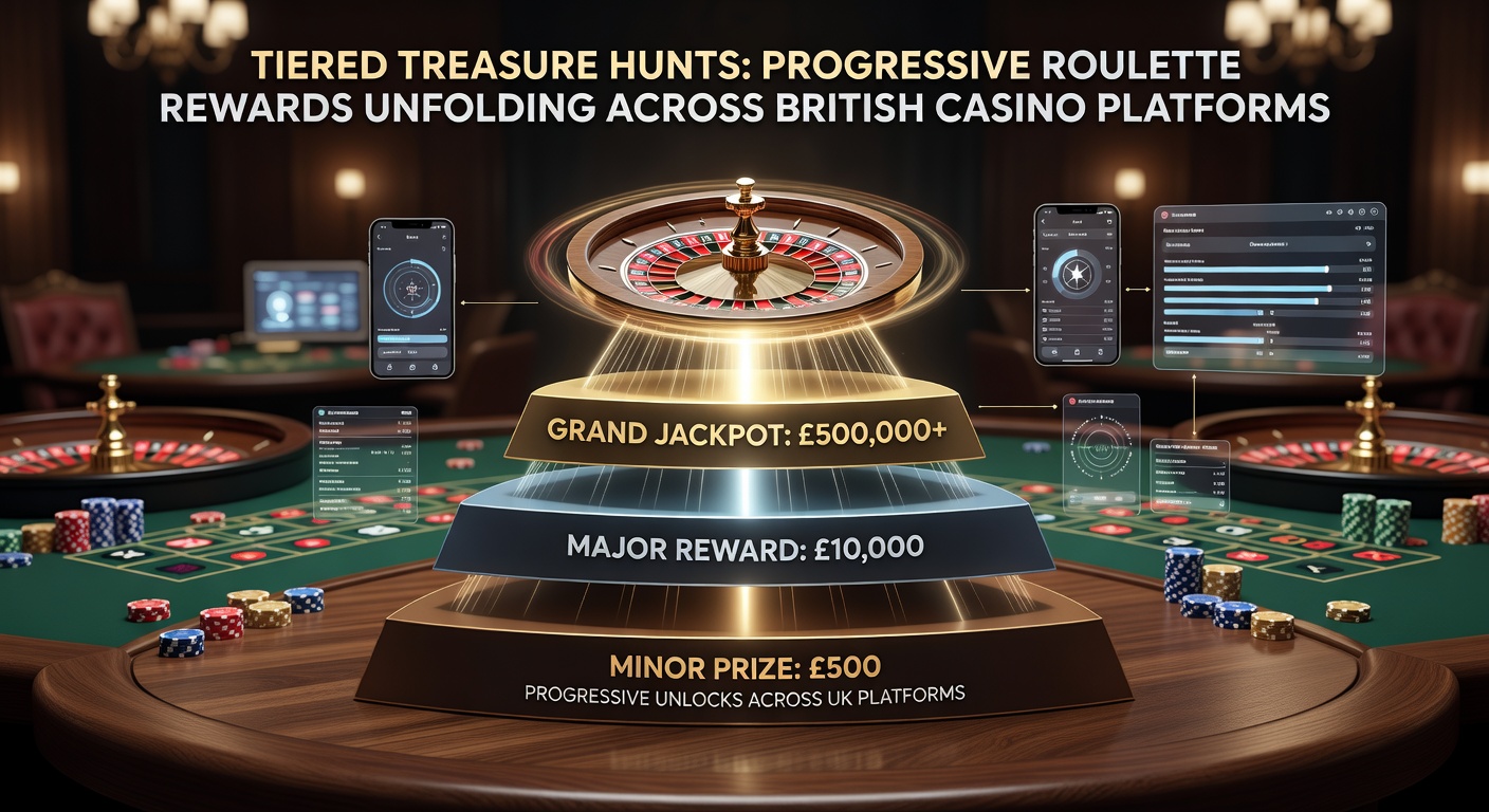 Vibrant digital map showing tiered paths of roulette rewards across interconnected UK casino platforms, with glowing treasure icons at escalating levels