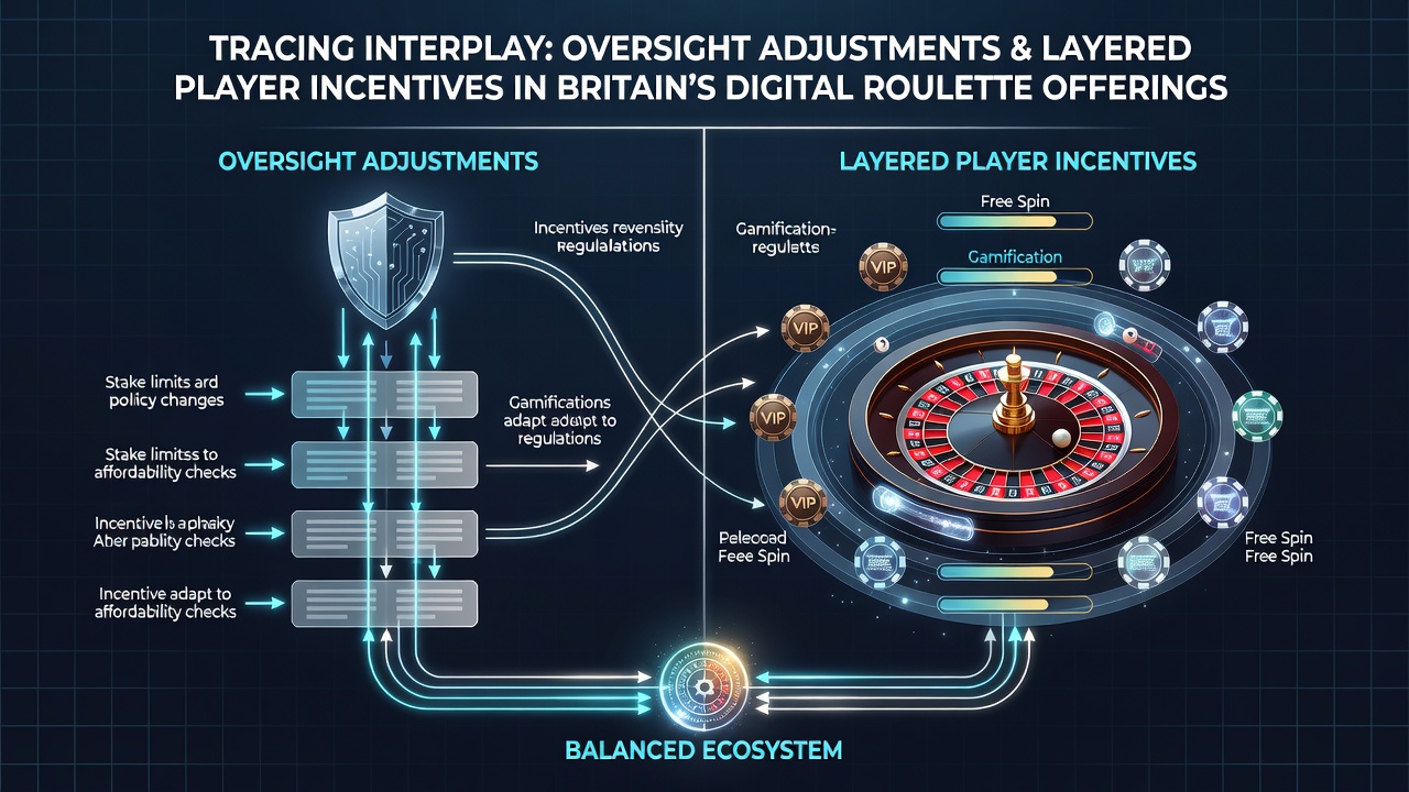 Digital roulette interface displaying layered bonus structures and regulatory compliance indicators on a UK online platform